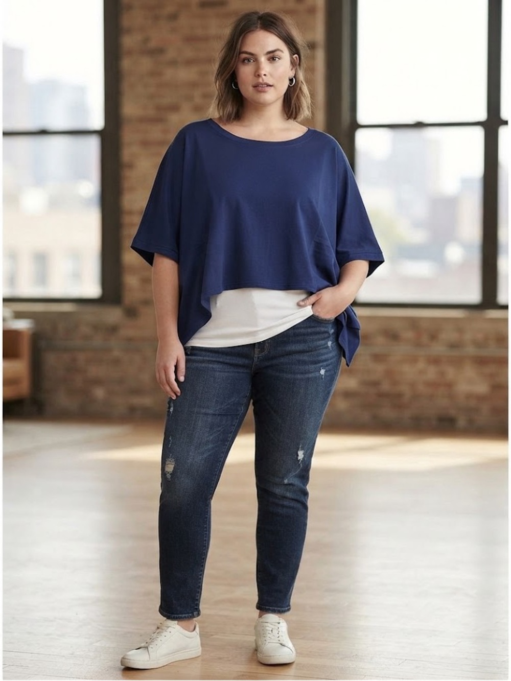 Zenana Outfitters Navy Blue Relaxed Crop Top - One Size